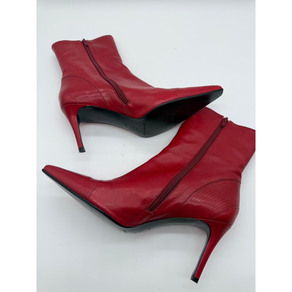 Antonio Melani Red Leather Pointed Toe Stiletto Ankle Boots Size 8.5M